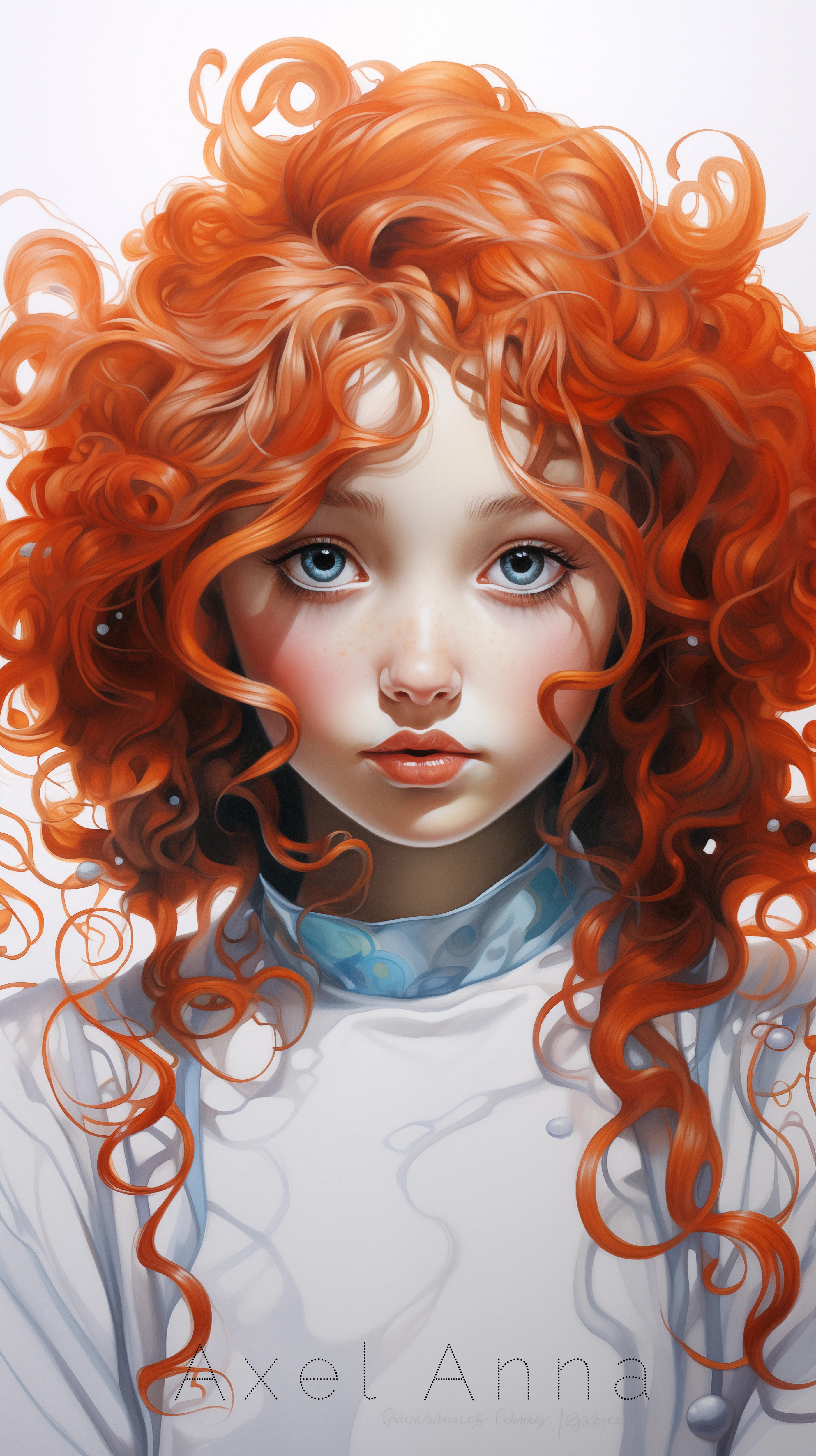صورة مولدة بالذكاء الاصطناعي: Midjourney prompt: a painted girl with curly hair and blue eyes, in t... (نموذج Midjourney - صور شخصية)