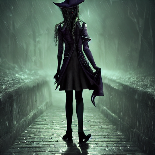 Stable Diffusion prompt: a female vampire walking home at...