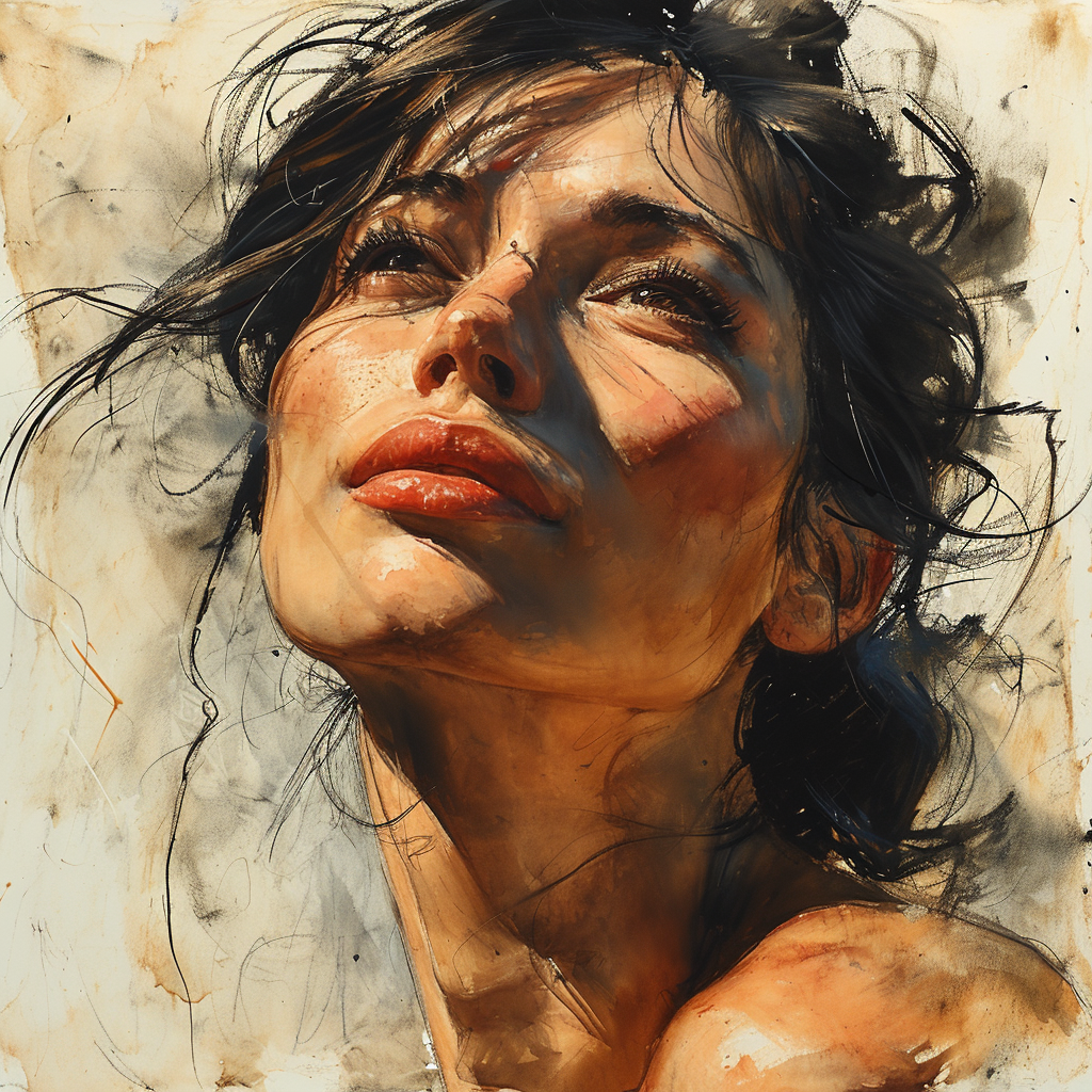 AI generated: Midjourney prompt: Rough charcoal sketch on old paper, beautiful fema... (Midjourney - Portraits)