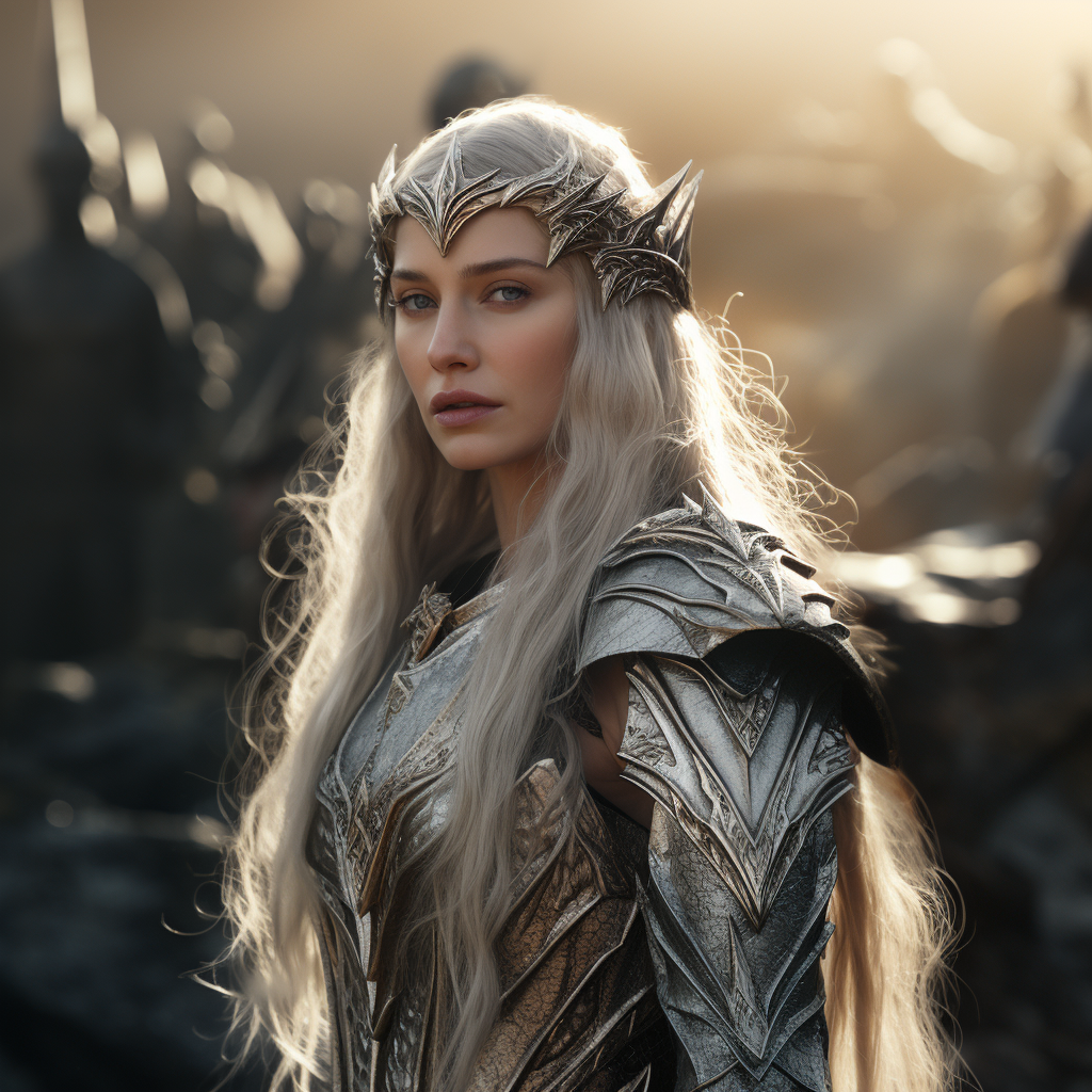 AI generated: Midjourney prompt: elf on a battle post as Galadriel, The Lord of the... (Midjourney - Concept Art)