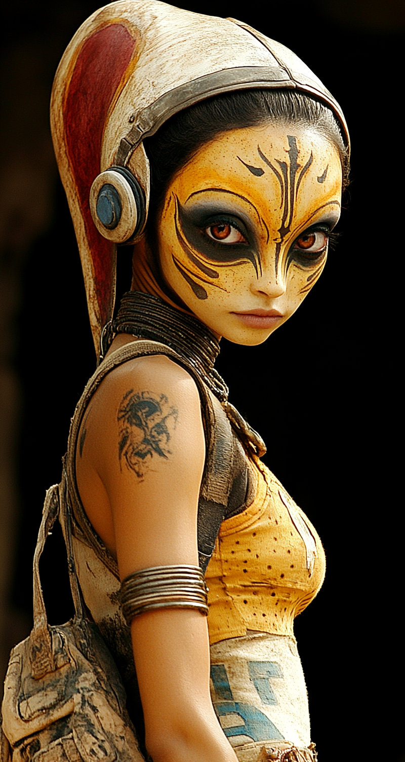 AI generated: Midjourney prompt: female alien, side view, entire body, realism, gri... (Midjourney - Portraits)