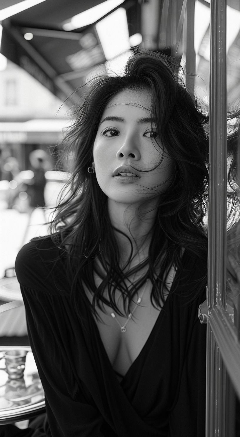Midjourney prompt: ultra-realistic black and white photo of a beautif... - Midjourney
