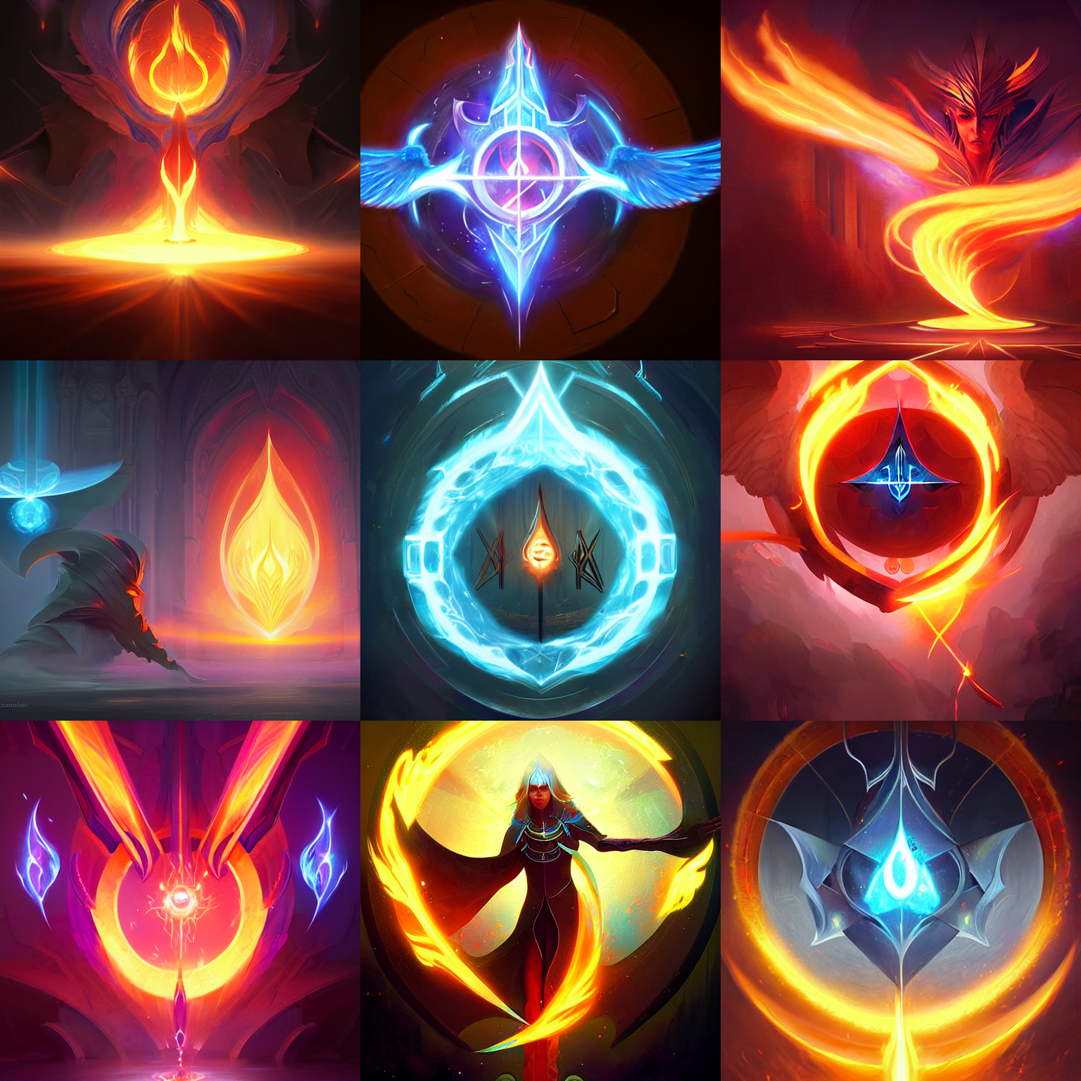 Stable Diffusion prompt: holy flame spell, glowing geomet...