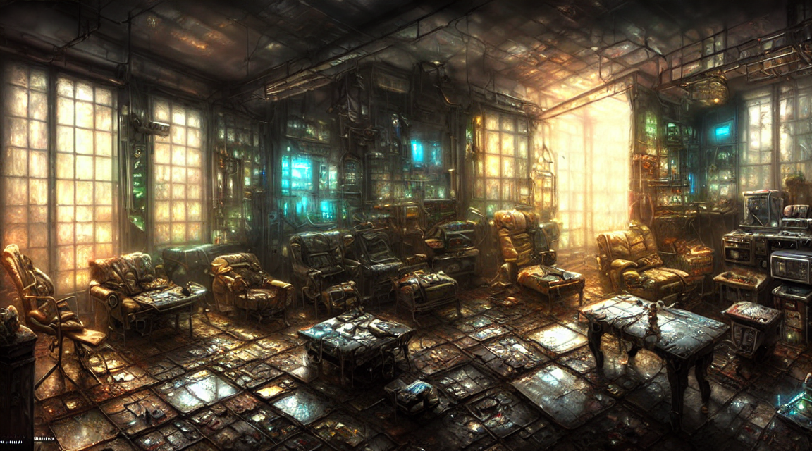Stable Diffusion prompt: post apocalyptic room interior,