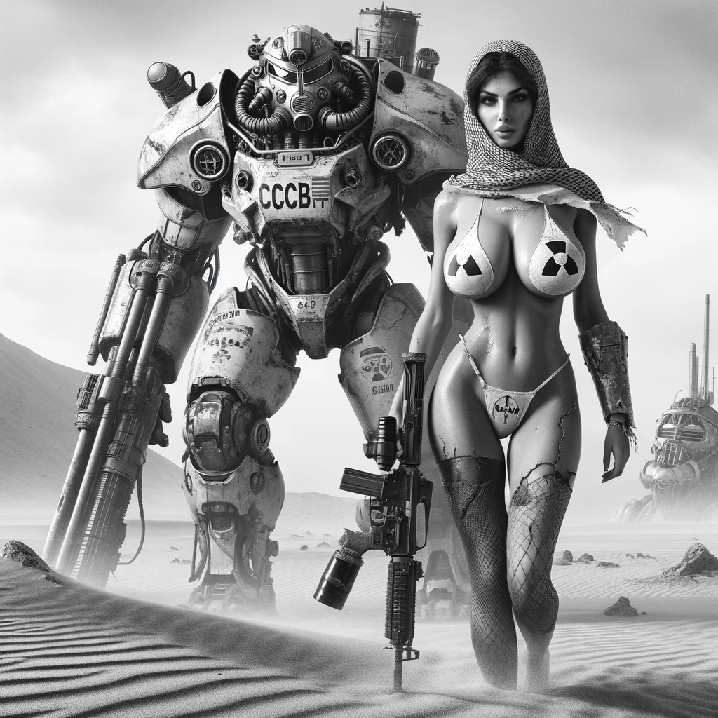 صورة مولدة بالذكاء الاصطناعي: DALL·E prompt: A black and white cinematic scene set in a post-ap... (نموذج DALL·E - فن مفاهيمي)