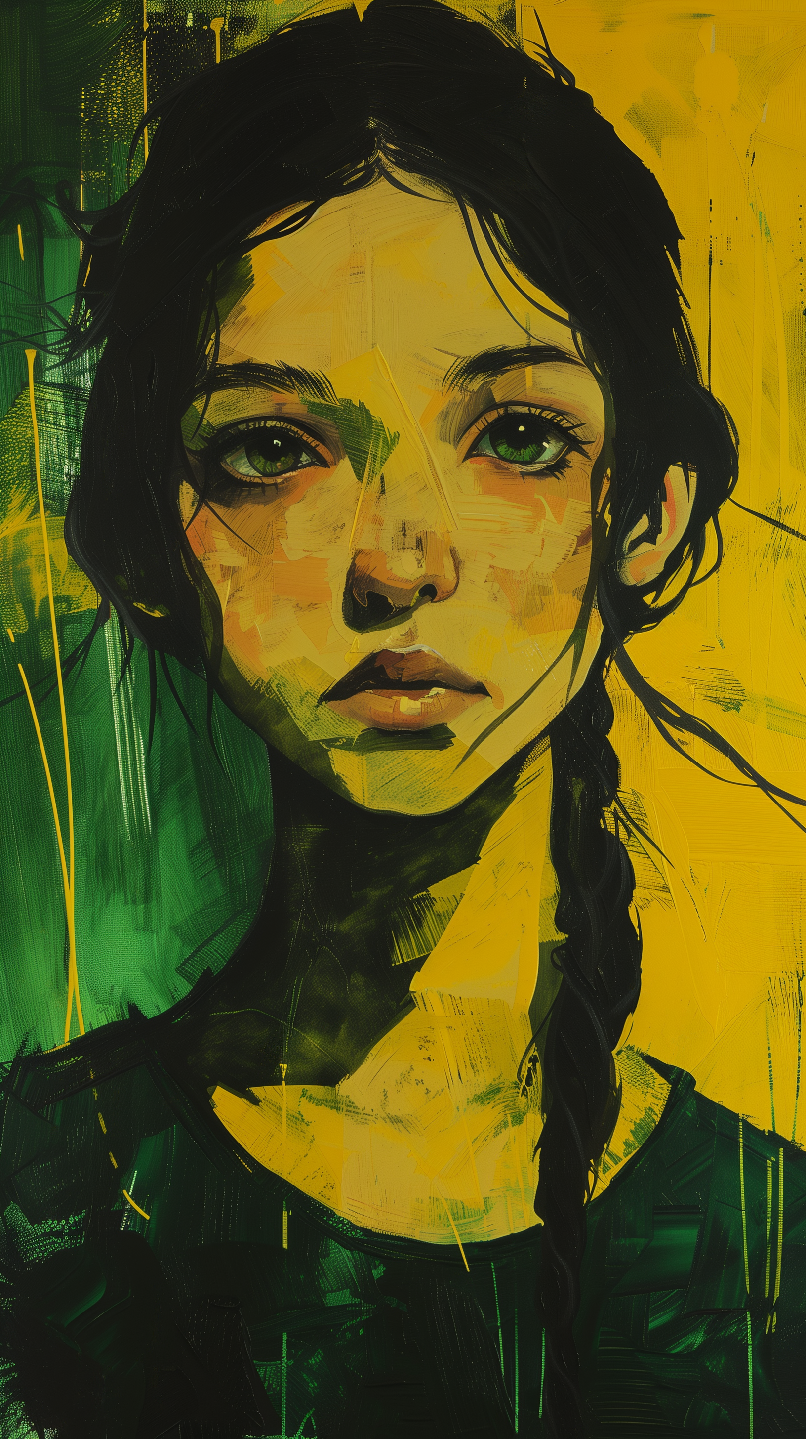 AI generated: Midjourney prompt: graphic art style portrait of a girl, background i... (Midjourney - Portraits)