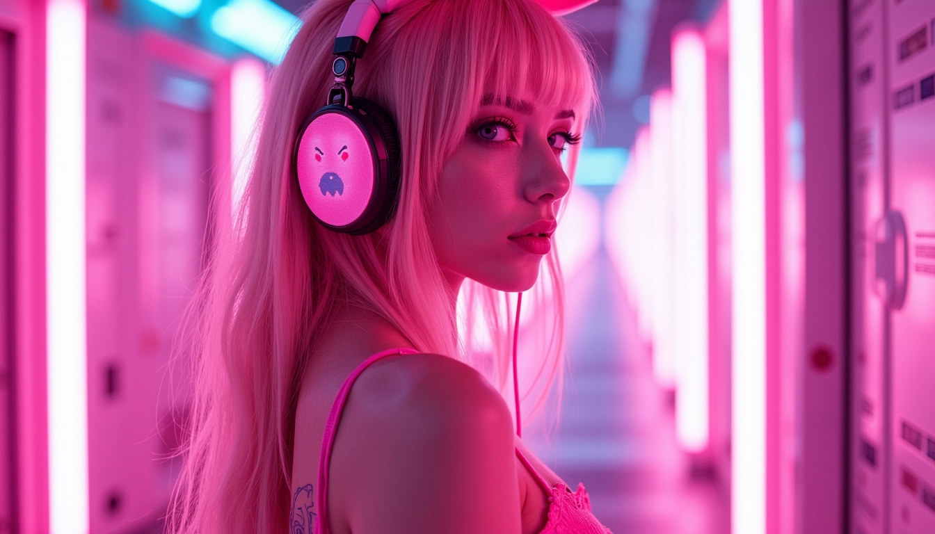 FLUX prompt: The pink bunny girl in the cyber world is a cyberp... - FLUX