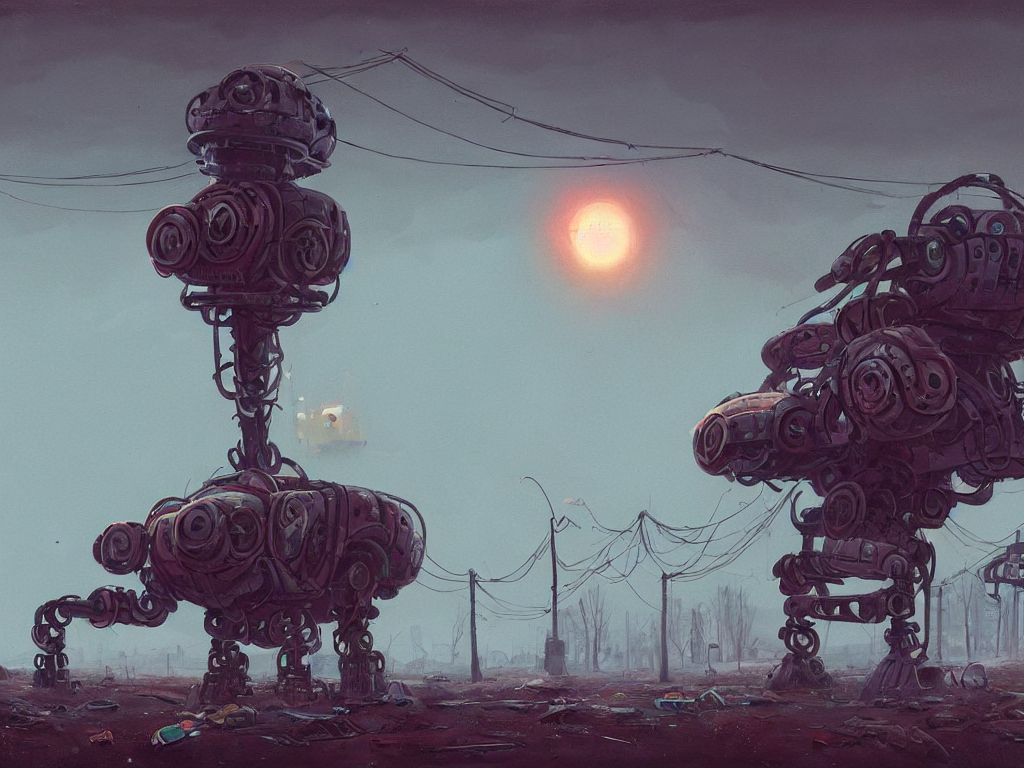 Stable Diffusion prompt: a landscape by simon stalenhag o...