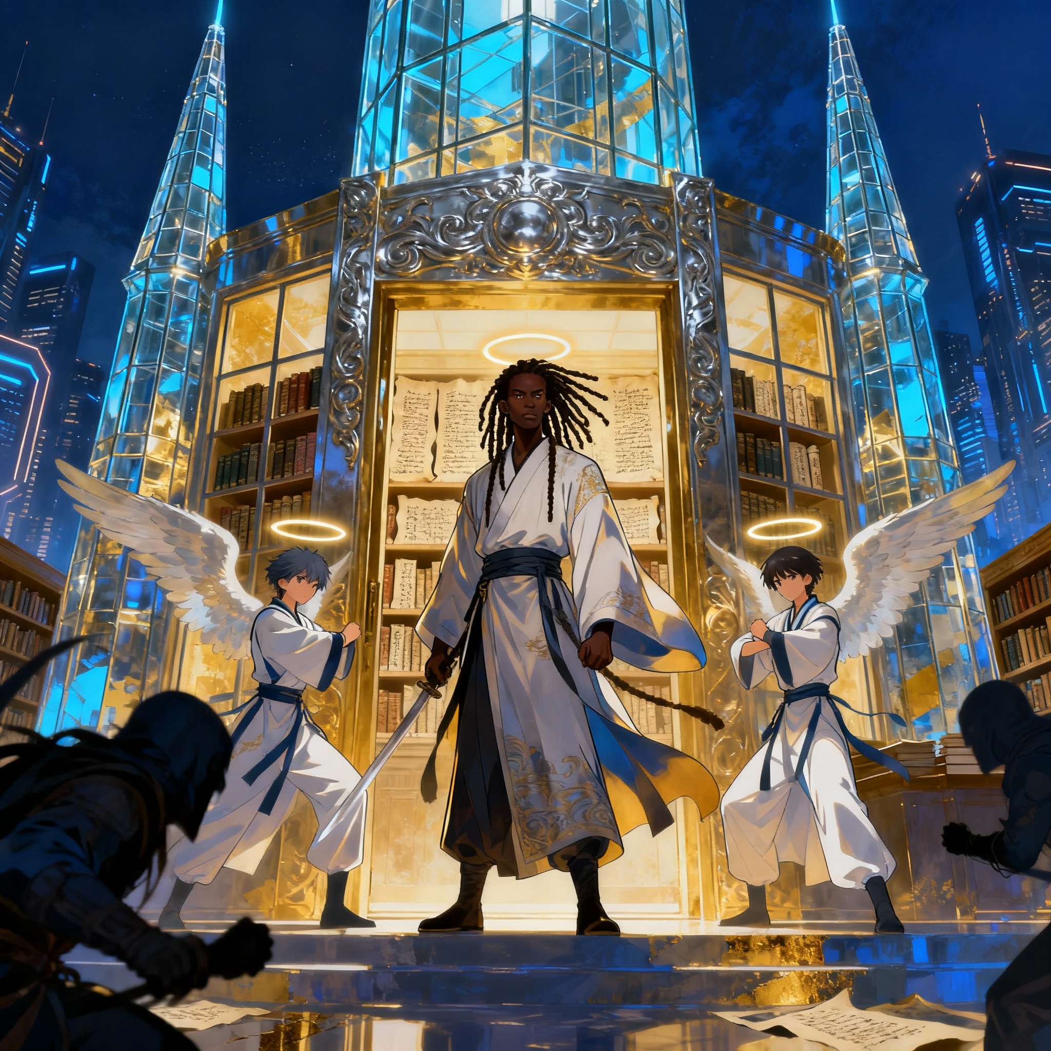 Seedream 4 prompt: Show a futuristic city with angelic li...