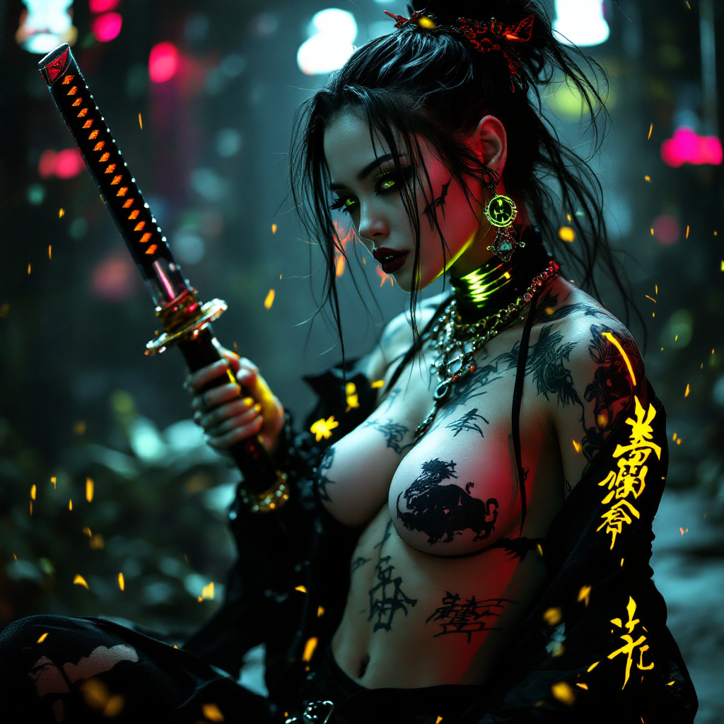 FLUX prompt: Editorial Vivienne Tam photograph of a Japanese go... - FLUX