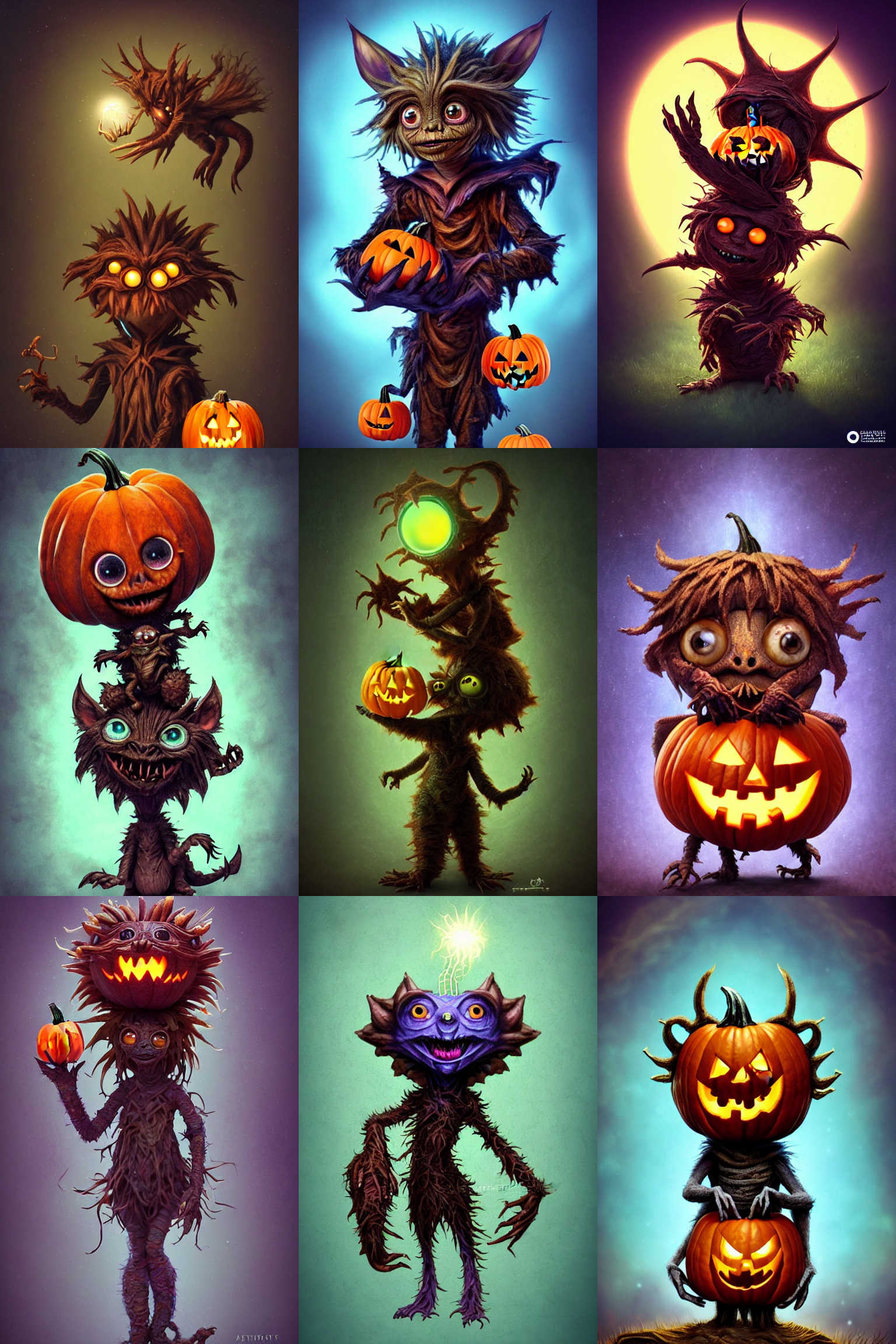 Stable Diffusion prompt: a very cute little 🎃 monster in...