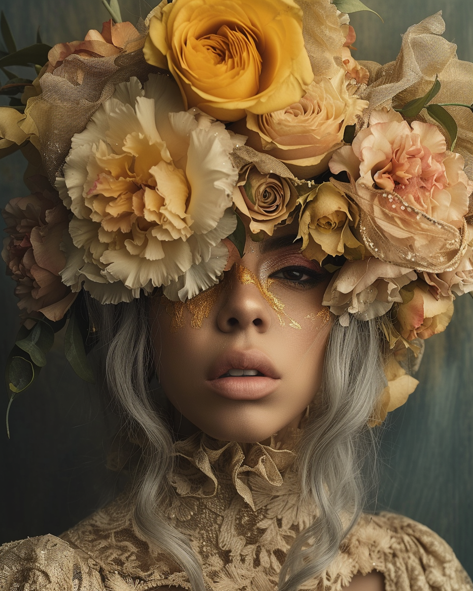 Midjourney prompt: lady gaga cd cover photograph flowers, in the styl... - Midjourney