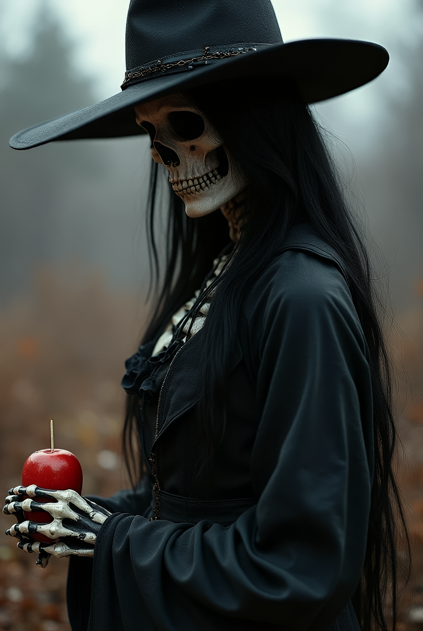 FLUX prompt: the vampire witch with hat and skeleton looking, i... - FLUX