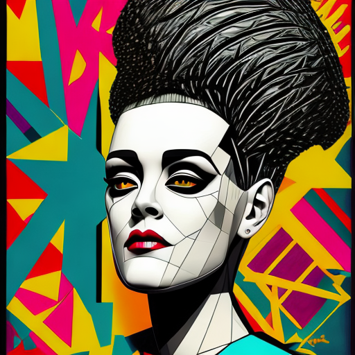 صورة مولدة بالذكاء الاصطناعي: Openjourney prompt: geometric abstract portrait of Bride of Frankenste... (نموذج Openjourney - صور شخصية)