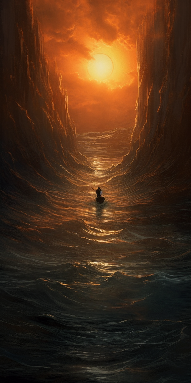 Midjourney prompt: You are dark water, under you the miles seem to ha... - Midjourney