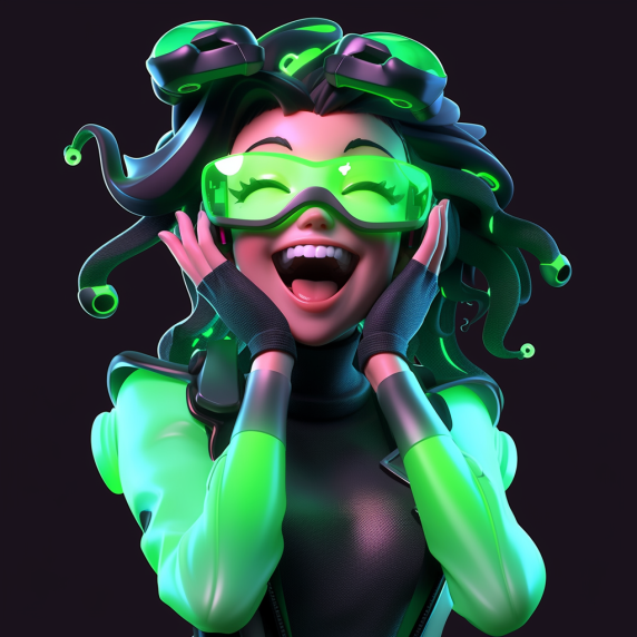 صورة مولدة بالذكاء الاصطناعي: Midjourney prompt: a 3D cybergirl, laughing, her hands on her hips, g... (نموذج Midjourney - 3d Renders)