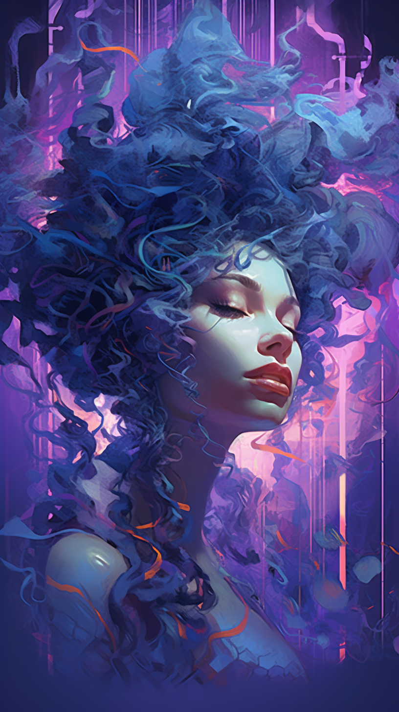 AI generated: Midjourney prompt: A musician with curly hair, in the style of Beeple... (Midjourney - Portraits)
