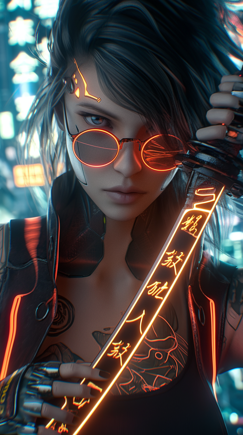 صورة مولدة بالذكاء الاصطناعي: Cyber Ronin (نموذج Midjourney - Character Design)