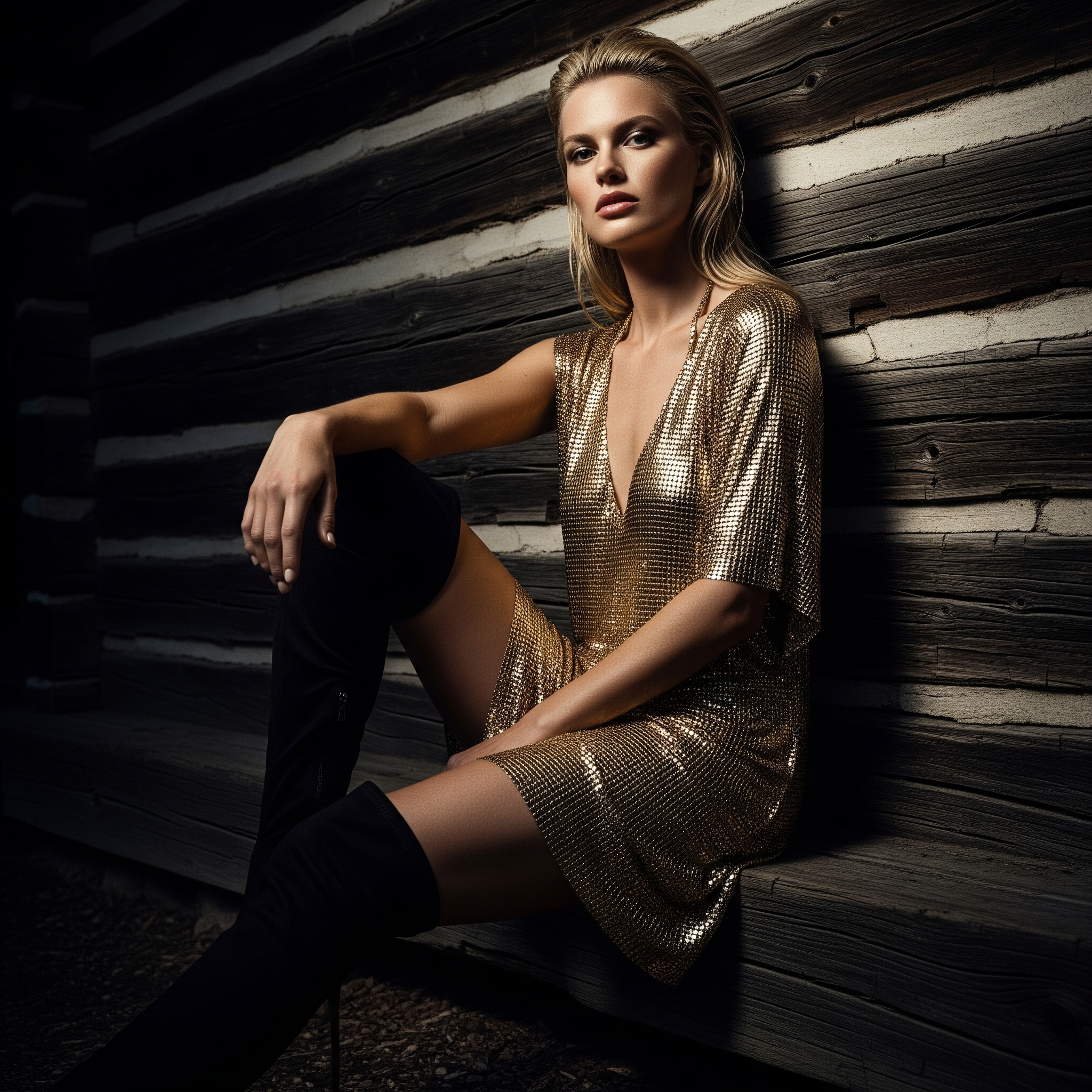 صورة مولدة بالذكاء الاصطناعي: Imagen prompt: High-fashion editorial photograph. A powerful blon... (نموذج Imagen - أزياء وموضة)