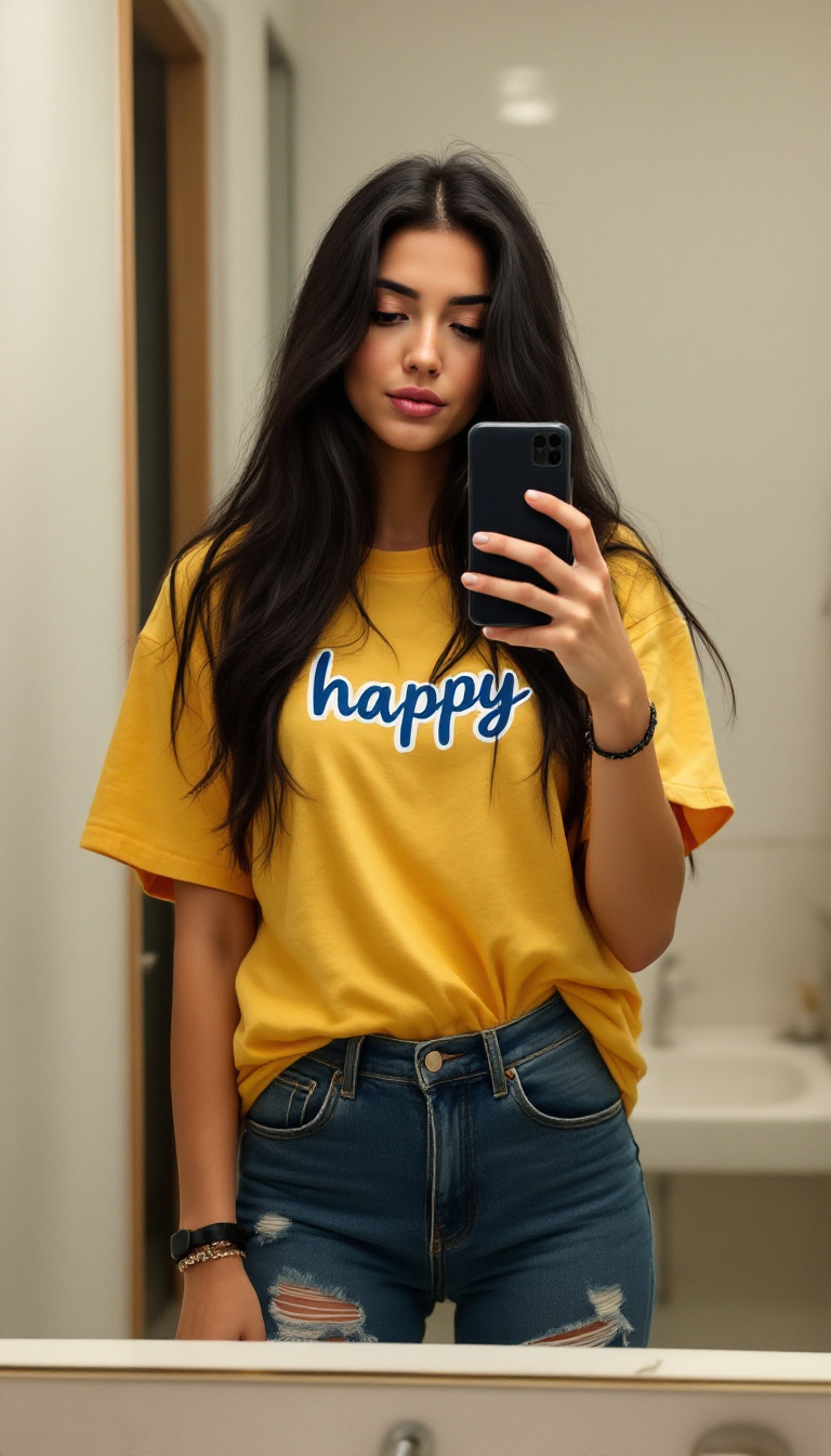 FLUX prompt: A 35 years old with long black hair is taking a se... - FLUX