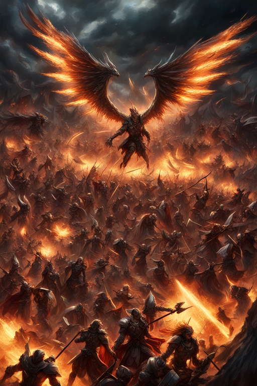 صورة مولدة بالذكاء الاصطناعي: Stable Diffusion prompt: bird's-eye view, an ultra-realistic battle between... (نموذج Stable Diffusion - صور شخصية)
