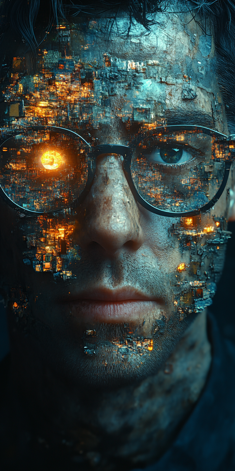 Midjourney prompt: A striking close-up portrait of a man,...