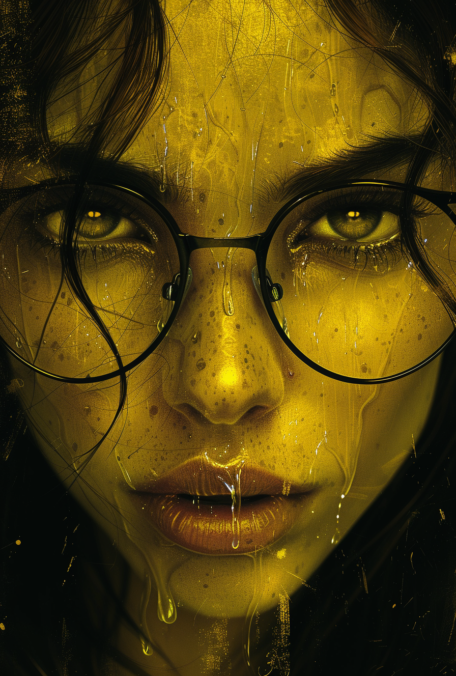Midjourney prompt: a picture of a woman in glasses, with water in her... - Midjourney