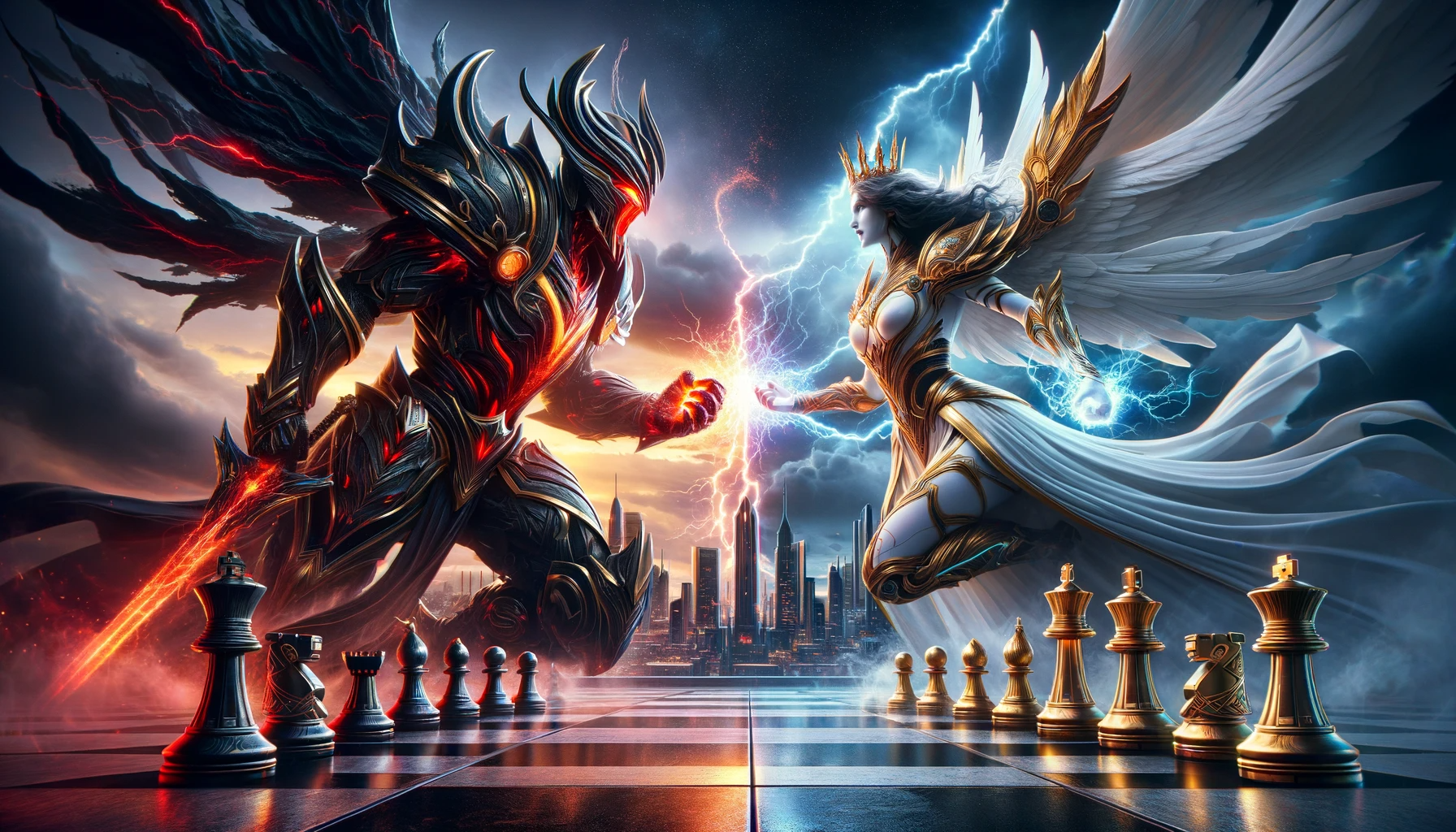 صورة مولدة بالذكاء الاصطناعي: ChatGPT Image prompt: Digital artwork of a fantastical chess game set in... (نموذج ChatGPT Image - فن مفاهيمي)