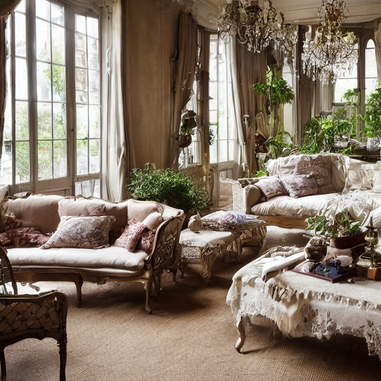 Stable Diffusion prompt: living room with French windows ...