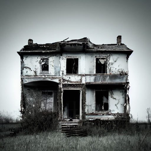 Stable Diffusion prompt: an old abandoned house. The faca...