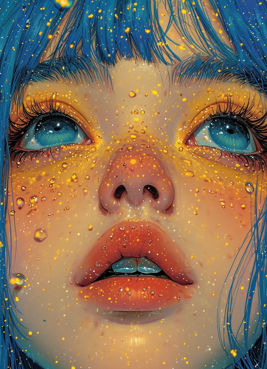 AI generated: Midjourney prompt: illustration of a girl with blue hair, art print, ... (Midjourney - Portraits)