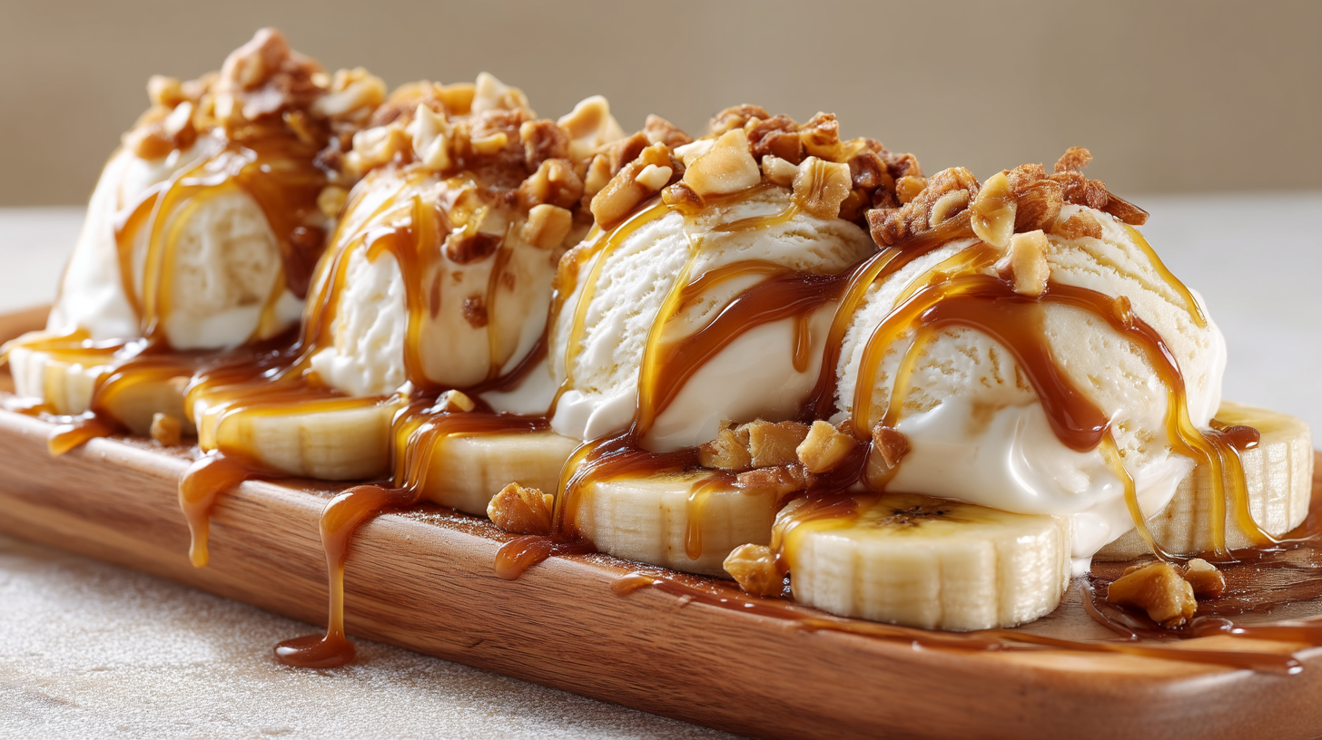 AI generated: Midjourney prompt: Banana split dessert, close-up, three scoops of va... (Midjourney - Food & Drink)