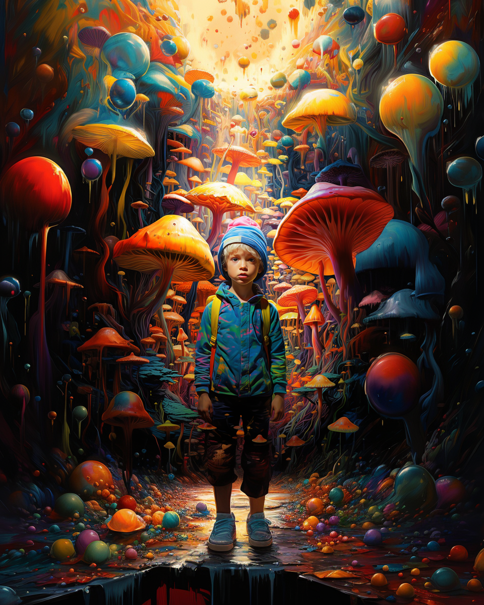 Midjourney prompt: pop surrealistic painting of a little boy in the m... - Midjourney