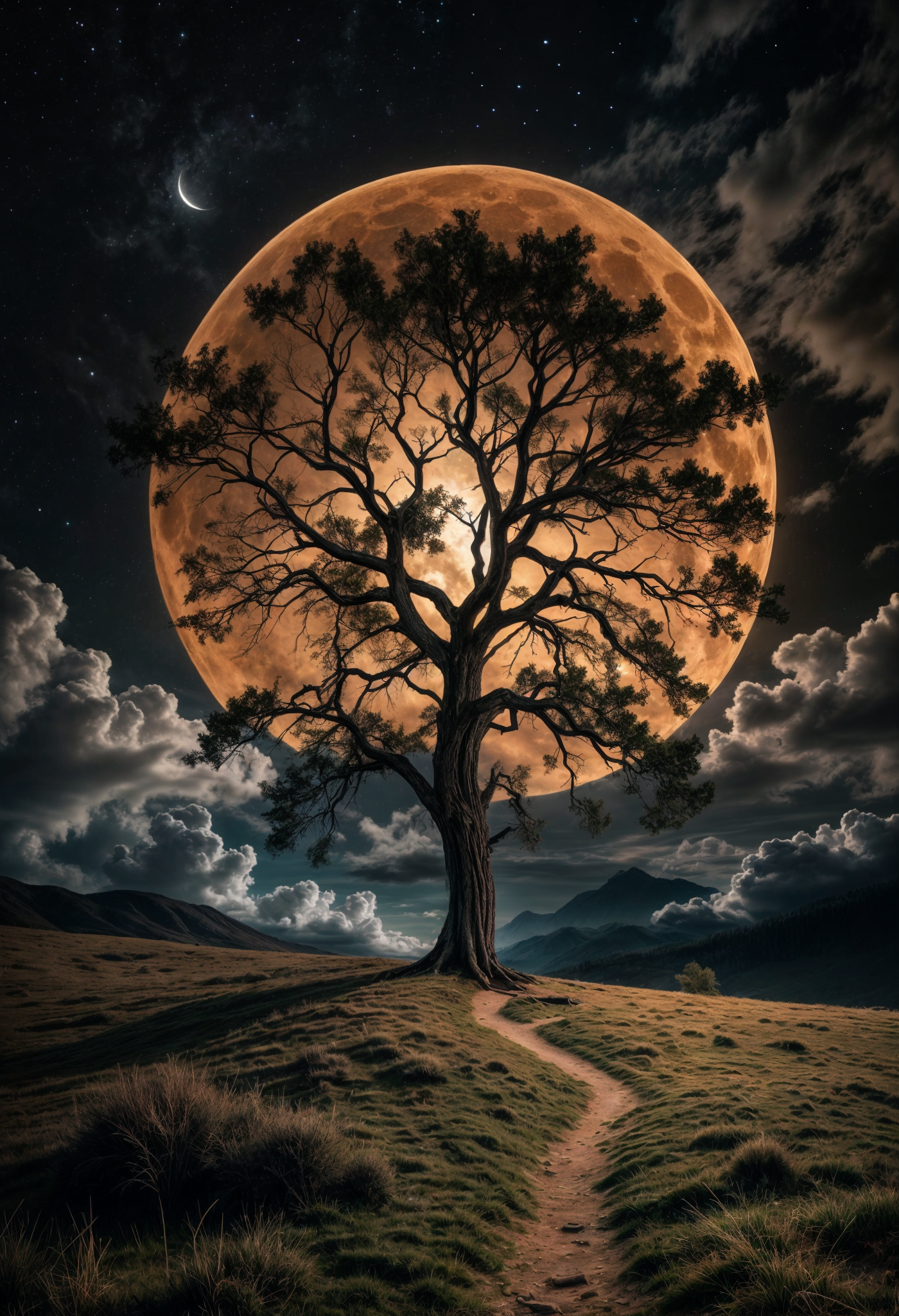 AI generated: Stable Diffusion prompt: A dark night with faint stars showing between many... (Stable Diffusion - Landscapes)