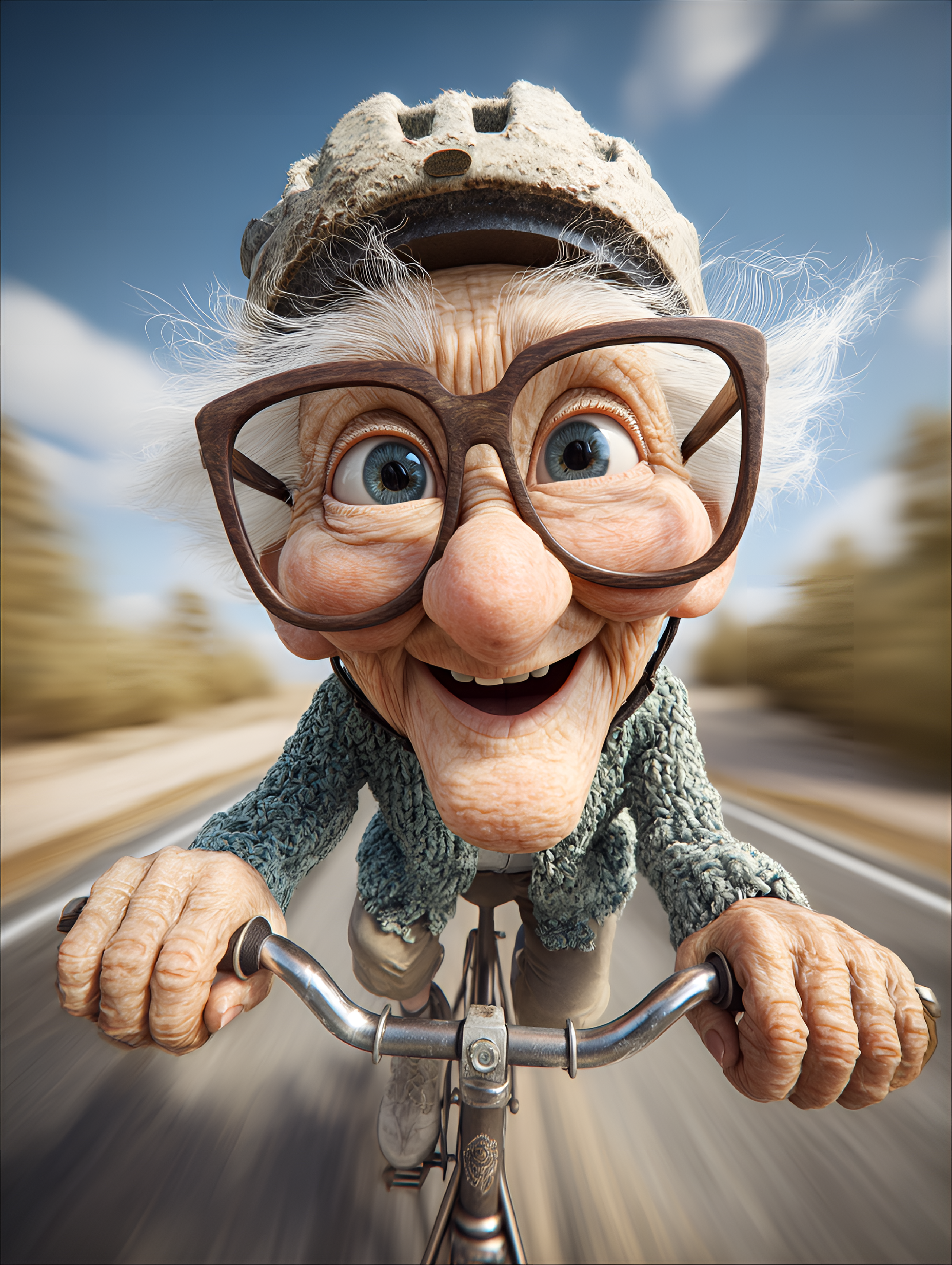 صورة مولدة بالذكاء الاصطناعي: Midjourney prompt: 3D cartoon caricature of a 75-year-old Caucasian w... (نموذج Midjourney - حيوانات وطبيعة)