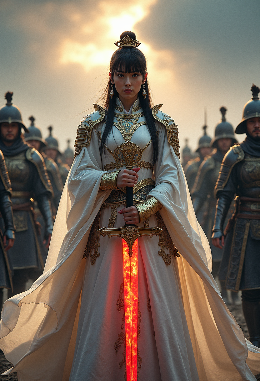 FLUX prompt: Female oriental knight in full armor, hkstyle, whi... - FLUX