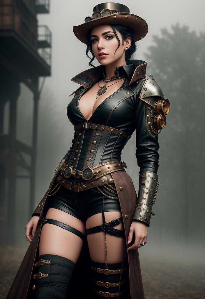 Stable Diffusion prompt: female dressed in metalled steam...