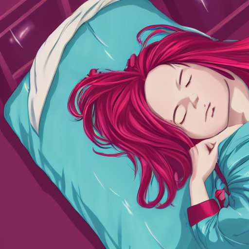Stable Diffusion prompt: tired cute anime girl sleeping o...