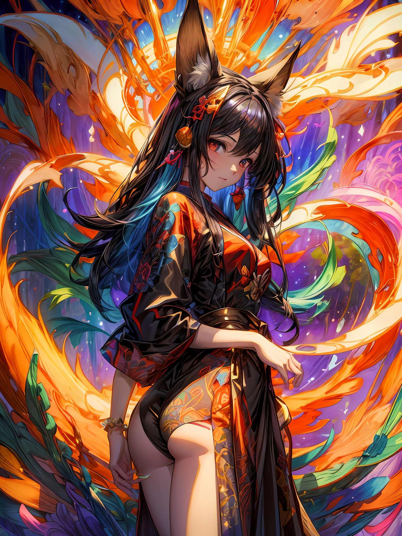 AI generated: Stable Diffusion prompt: a woman with a cat ears and a dress on is standing... (Stable Diffusion - Anime)