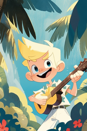 AI generated: Midjourney prompt: A happy-go-lucky boy with wild blonde hair and bri... (Midjourney - Anime)