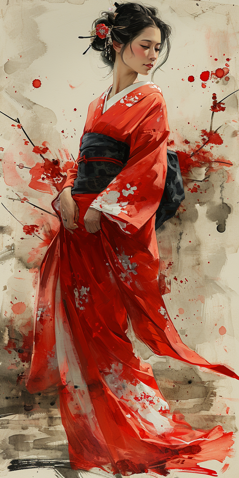 AI generated: Midjourney prompt: geisha woman in ink on white matte vinyl wall stic... (Midjourney - Portraits)