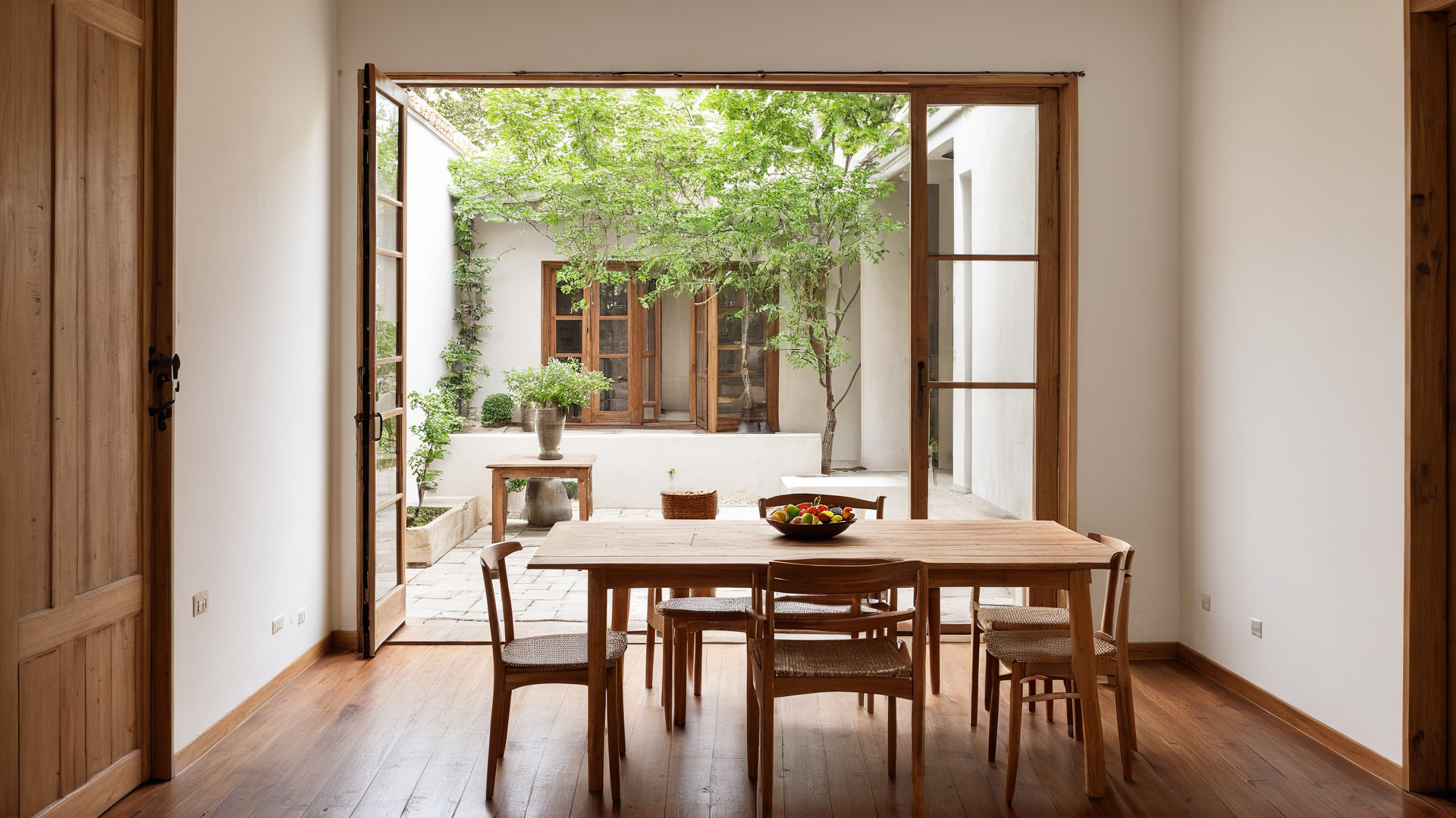 warm wood table stationery flat lay natural light minimal