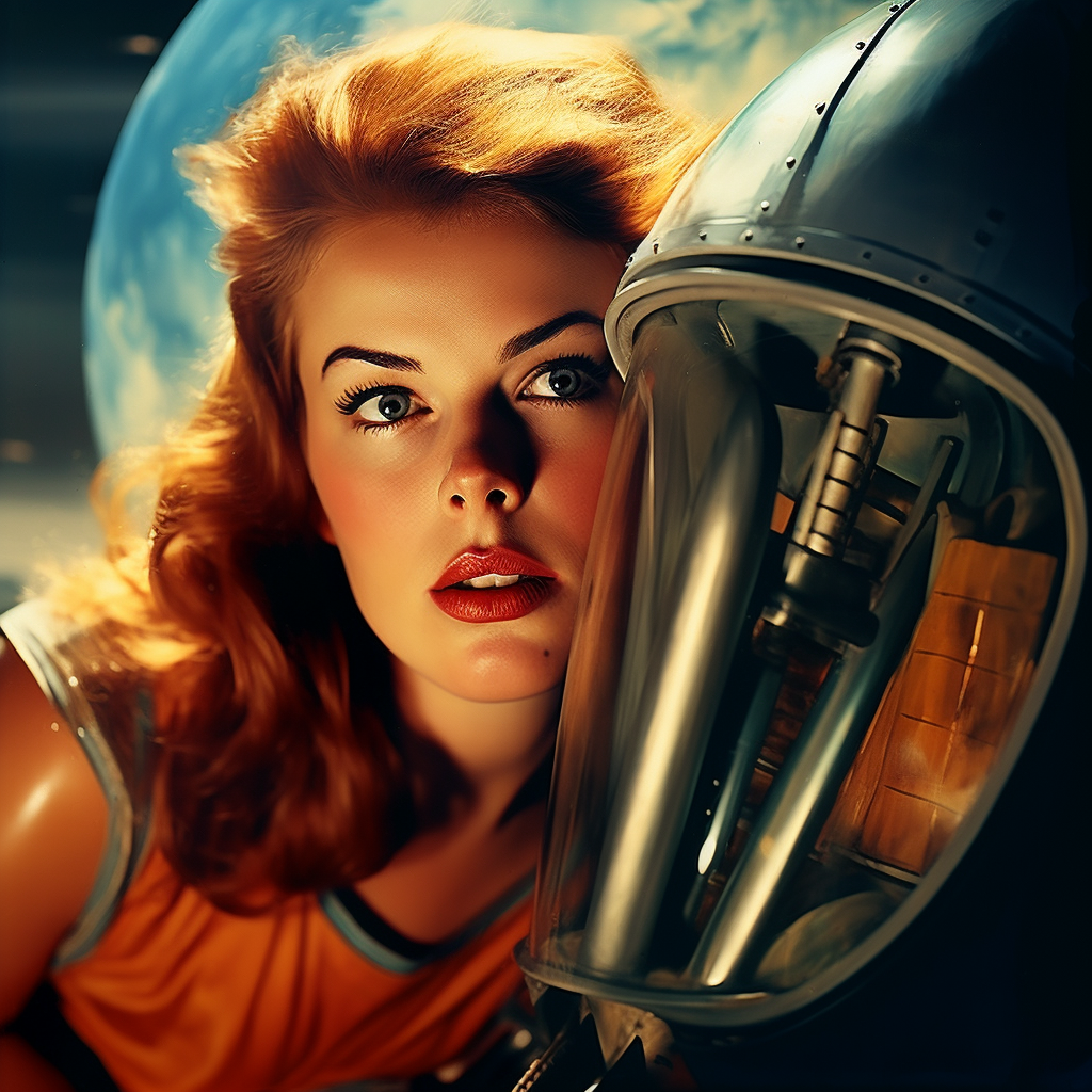 AI generated: Midjourney prompt: woman in space, photograph shot with Kodak Portra ... (Midjourney - Character Design)