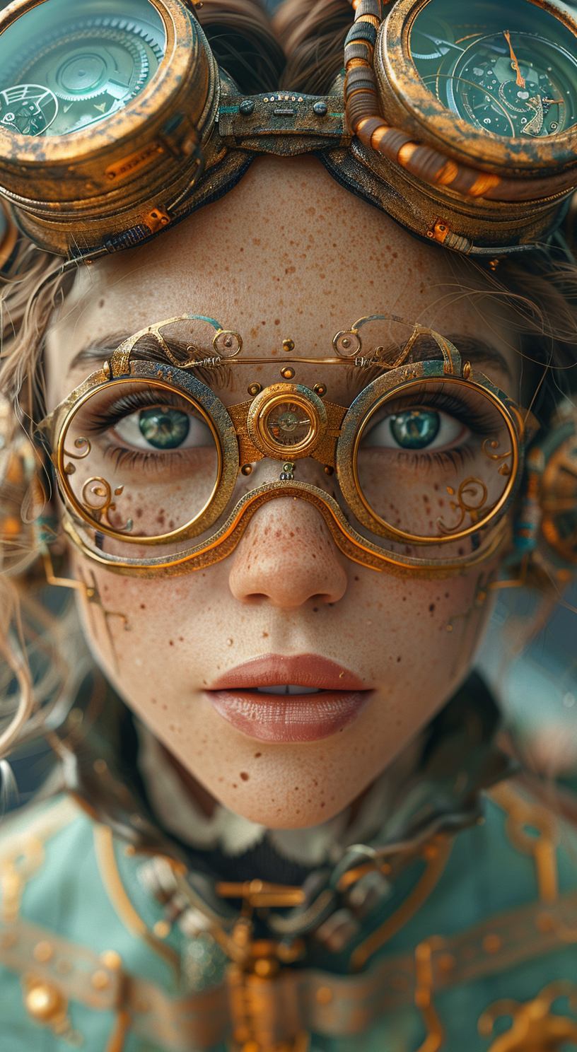 Midjourney prompt: 3d image of a steampunk woman, in the style of bel... - Midjourney