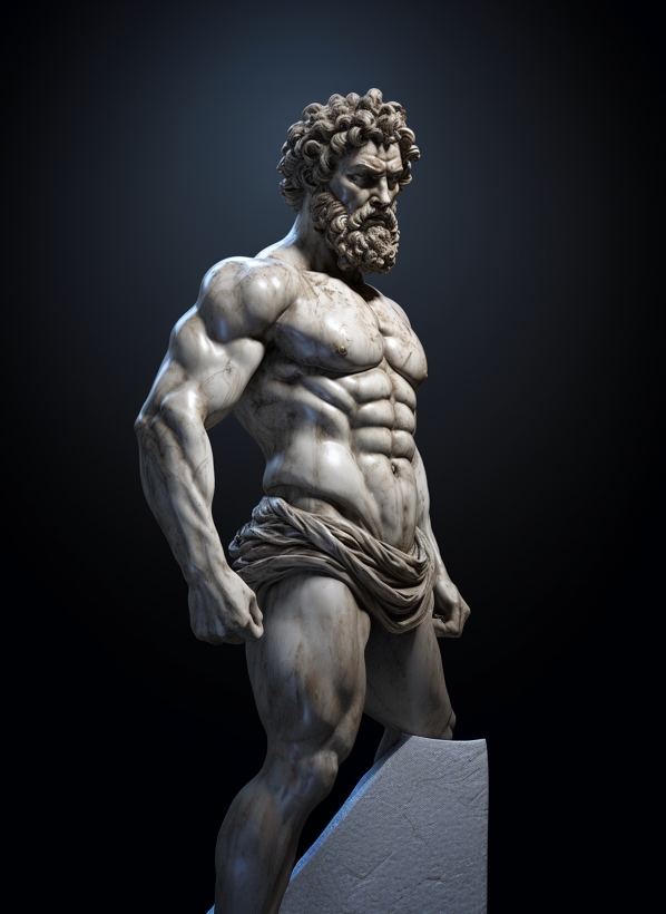 AI generated: Midjourney prompt: greek statue of stoicism with beard and muscles he... (Midjourney - Concept Art)