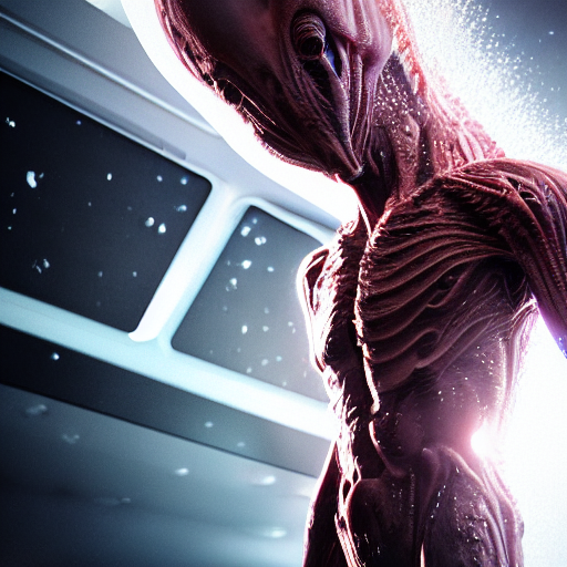 Stable Diffusion prompt: Alien humanoid disintegrates whe...