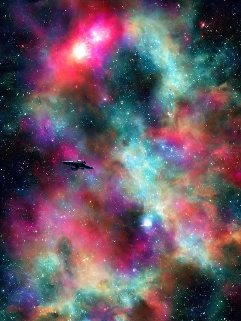 Stable Diffusion prompt: A spaceship flying in front of a...