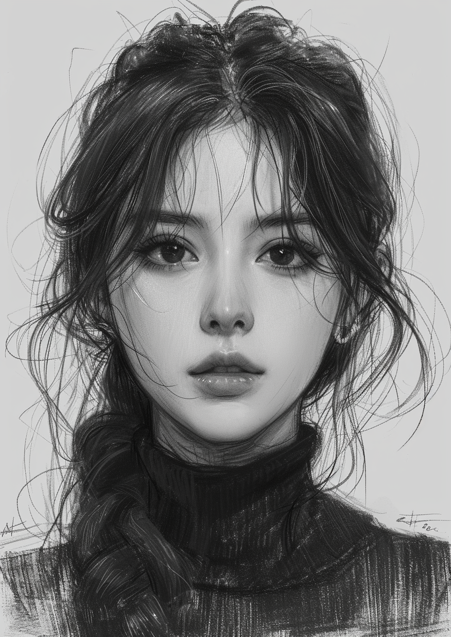 AI generated: Midjourney prompt: sketch illustration of an attractive young girl, i... (Midjourney - Portraits)