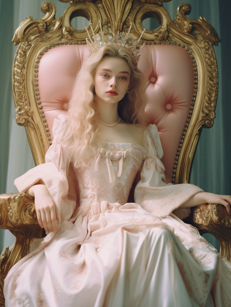 AI generated: Midjourney prompt: Kodak disposable photography of young queen sit on... (Midjourney - Photography)