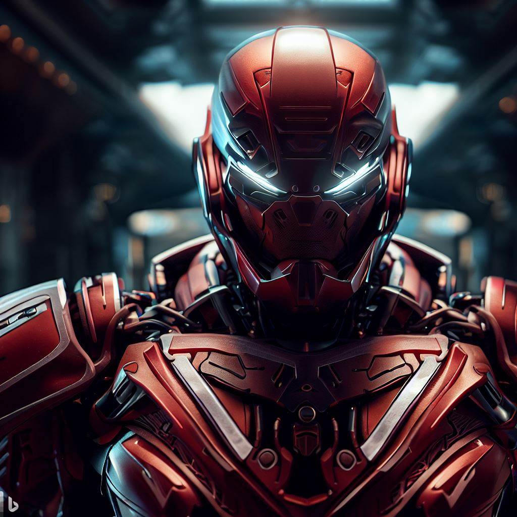 AI generated: Stable Diffusion prompt: ultra-wide photo red sci-fi armor with cyber helme... (Stable Diffusion - Portraits)